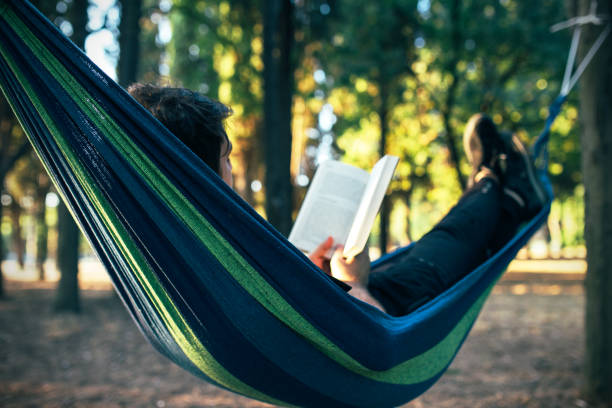 istock Leisure activity in the forest, man in resting 1263402829