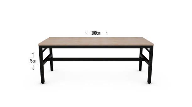 istock Pc Desk With Black Paint Metal Profile Frame, Metal Profile Workbench Design With 2 Meters (200 cm) Long and 75 Cm High, Isolated On White Background, 3d Rendering 1263405735