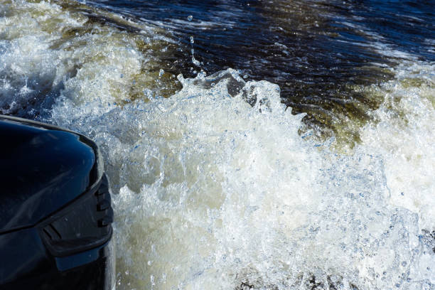 istock Motor boat engine at high speed in water 1263405895