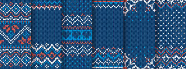 weihnachten stricken blau druck. nahtloses muster. vektor-illustration. - blue wool stock-grafiken, -clipart, -cartoons und -symbole