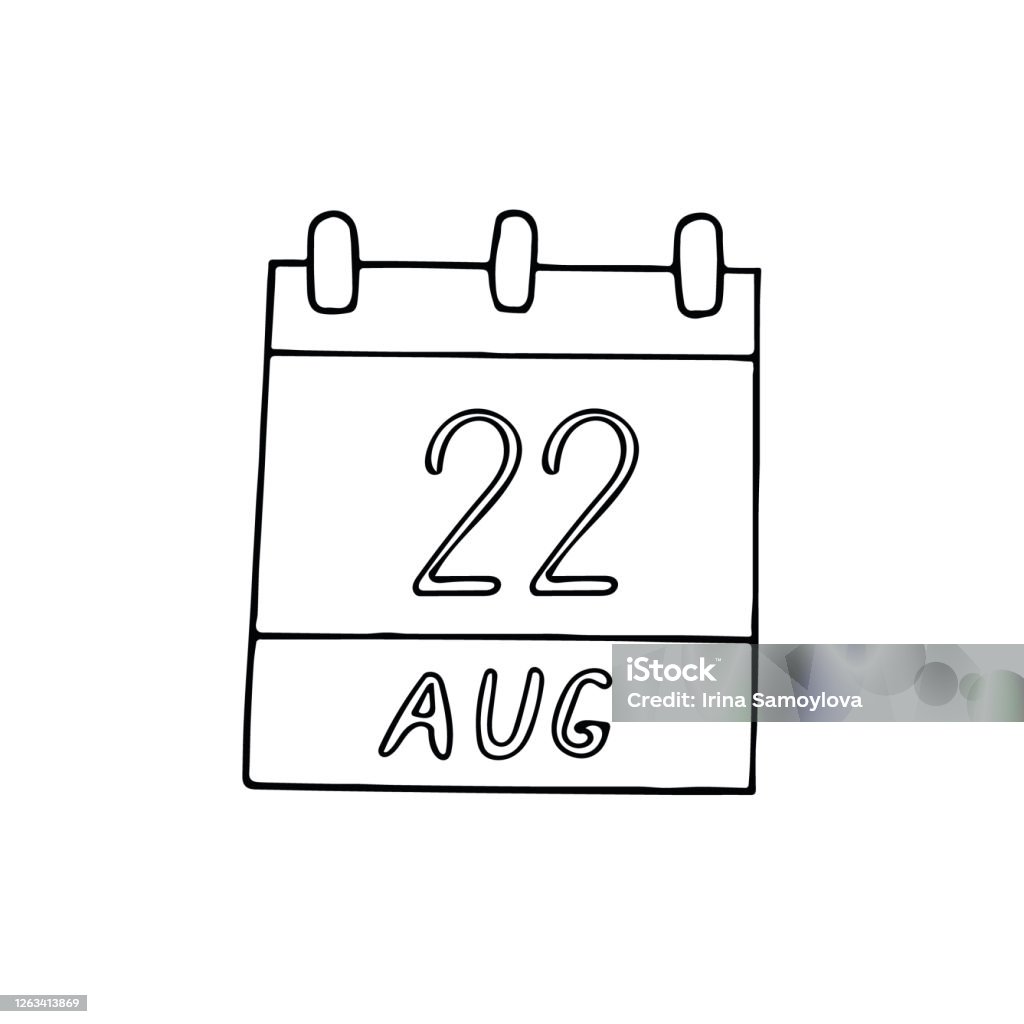 Vetores de Calendário Mão Desenhado No Estilo Doodle 22 De Agosto Dia