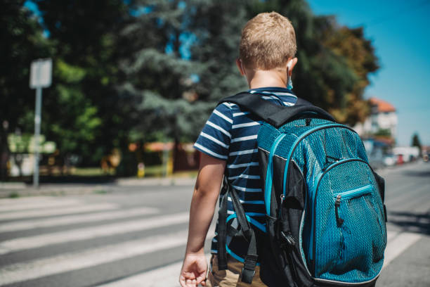 istock Boy going back to school after epidemic, Boy wearing a protective face mask 1263415905