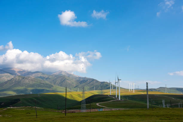 istock Wind power on the plateau under a blue sky and white clouds 1263417874