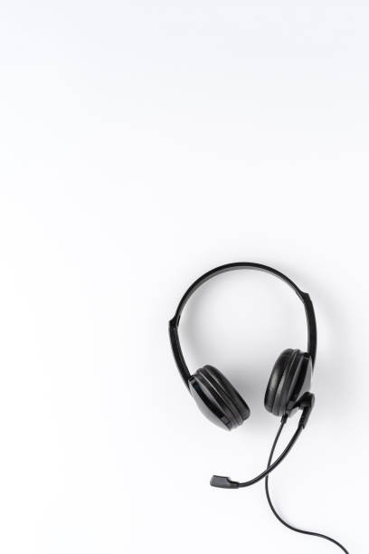 istock Helpdesk headset isolated on white background. Call center concept. Top view 1263419642