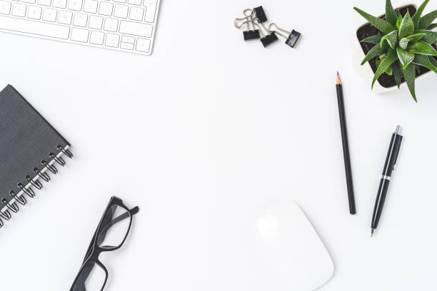 istock Business desk with computer and accessories 1263420147