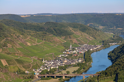 small town of Ediger-Eller in the Mosel valley in the evening sun, Calmont region, Germany