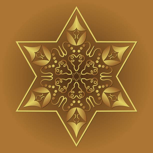 davud'un yıldızı, altın arka planda altın filigran tasarımında yahudi dini sembolü. yalıtılmış grafikler - davudun yıldızı illüstrasyonlar stock illustrations