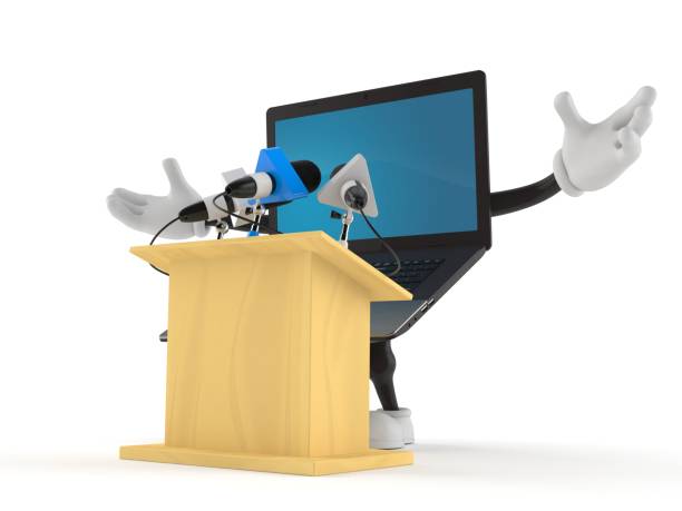 istock Laptop character gives a presentation 1263427484
