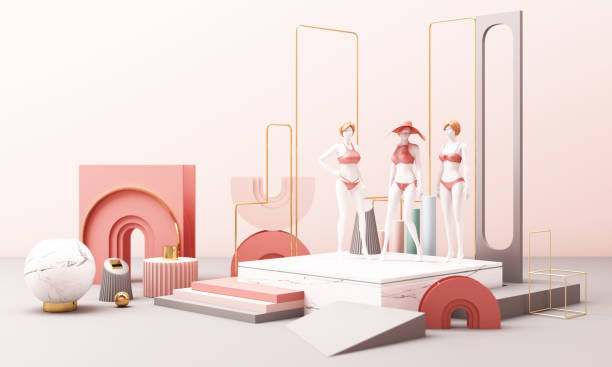 istock Clothes mannequinson with geometric shape pastel color 3d rendering 1263429328