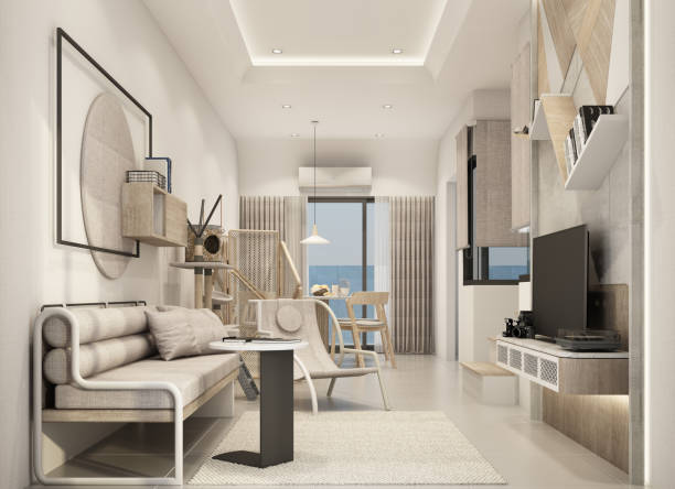 istock Living area in townhouse interior modern natural style 3d rendering 1263429339
