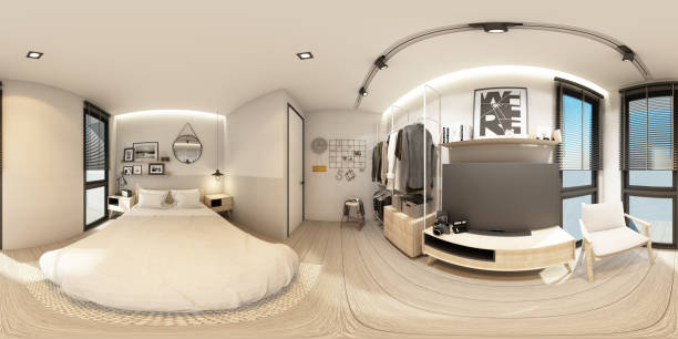 istock Bedroom interior modern natural style panorama 360 degreee view 3d rendering 1263429364
