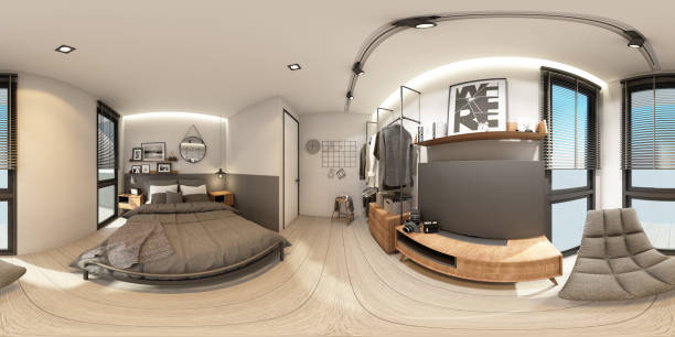 istock Bedroom interior modern natural style panorama 360 degreee view 3d rendering 1263429385