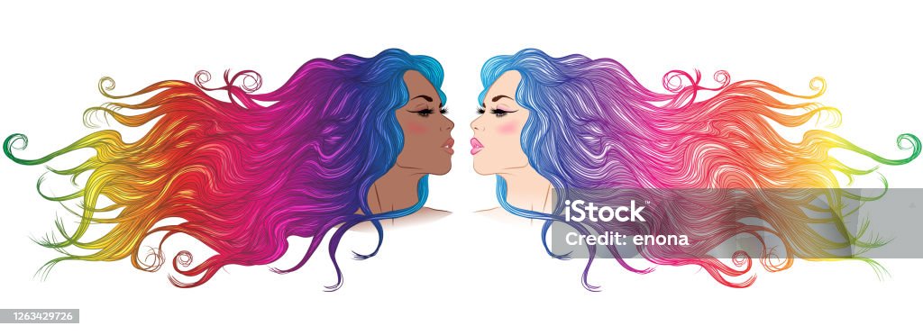 Two Girls With Rainbow Hair Stock Illustration - Download Image Now -  Women, African-American Ethnicity, Dyed Hair - iStock