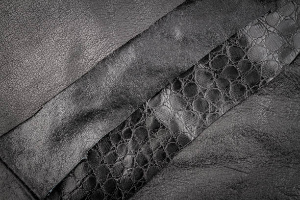istock Black leather and fake alligator skin textures background 1263432912