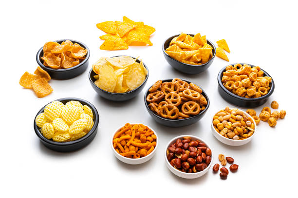 istock Salty snacks assortment isolated on white background 1263440952