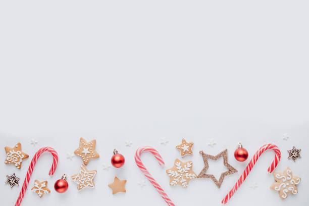 istock Christmas background with candies and decorations 1263444057