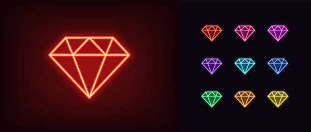 neon-diamant-symbol. glühende neon edelstein zeichen, juwel - gem jewelry symbol shape stock-grafiken, -clipart, -cartoons und -symbole