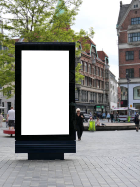 one blank billboard in copenhagen, walking street - denmark copenhagen brick street imagens e fotografias de stock