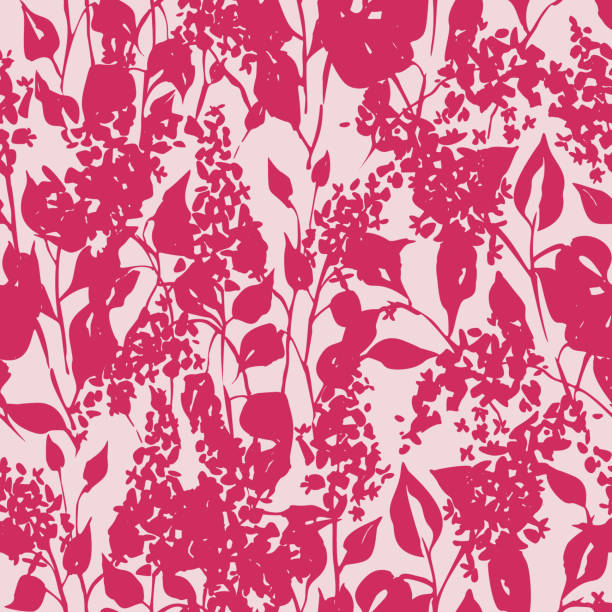 обычный цветочный рисунок. силуэты цветущих сиреневых цветов в винтажном стиле. элегантный бесшовный ботанический узор из весенних цветов - silhouette backgrounds floral pattern vector stock illustrations