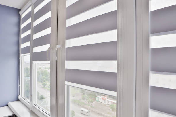 istock Office blinds. Modern jalousie. Office meeting room lighting range control. 1263452795