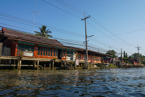 Damnoen Saduak, streets, homes and floating market, Thailand.
