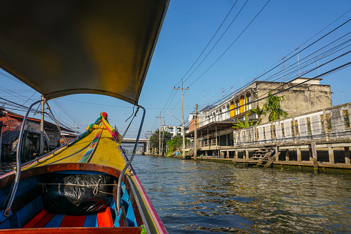 Damnoen Saduak, streets, homes and floating market, Thailand.
