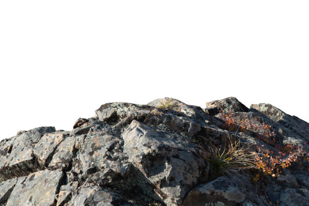 Rock mountain slope or top foreground close-up isolated on white background. Element for matte painting, copy space.