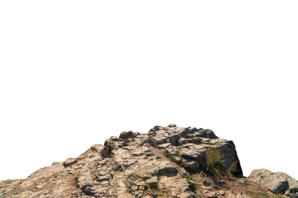 岩山の斜面または上前景のクローズアップは、白い背景に隔離されています。マットペイントの要素、コピースペース。