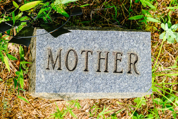 Mother on Granite Grave Marker stock photo