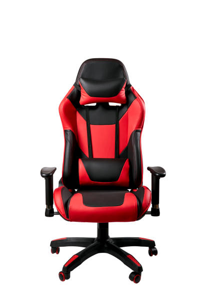 black and red comfortable gaming chair. isolated on a white background. furniture for computer gamers stock photo