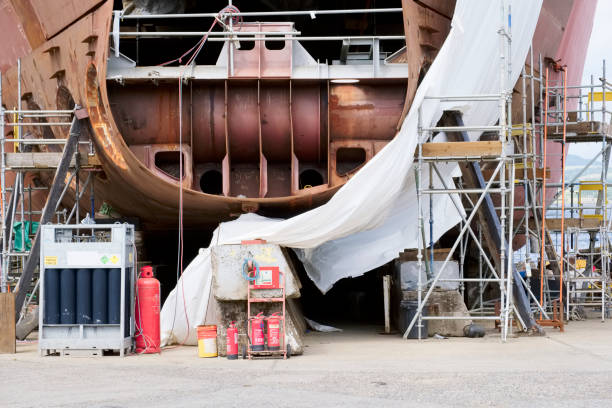 istock Shipbuilding industry steel ship construction for ferry business 1263459382