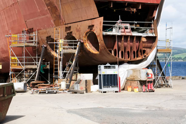 istock Shipbuilding industry steel ship construction for ferry business 1263459397