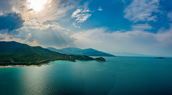 aerial landscape of Olympiada, Chalkidiki, Halkidiki Peninsula in Greece
