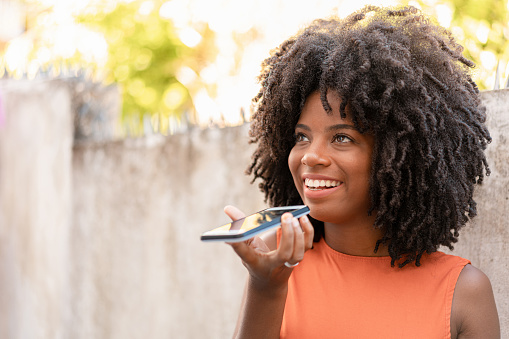 Afro woman, Happy, Smart phone, Business