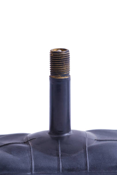 Bike Inner Tube Valve with Missing Cap Cut Out on White.