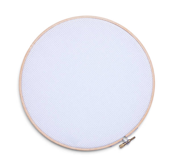 sewing ring top view - embroidery needlecraft product composition canvas imagens e fotografias de stock