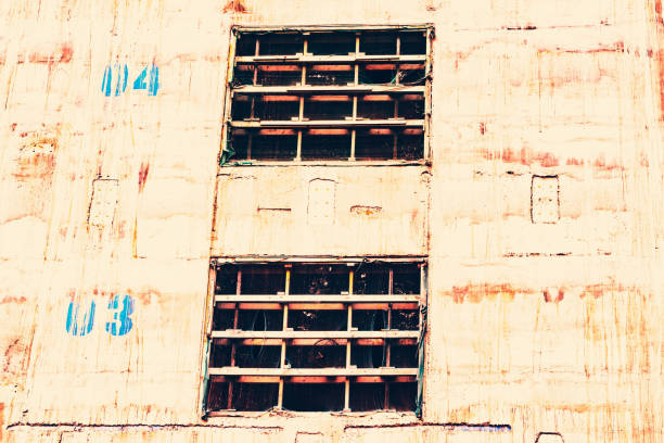 Openings of an elevator shaft for an apartment building under construction