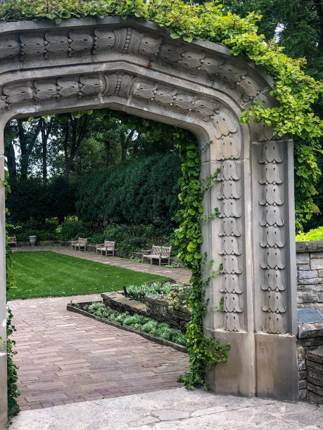 Concrete archway at botanical garden