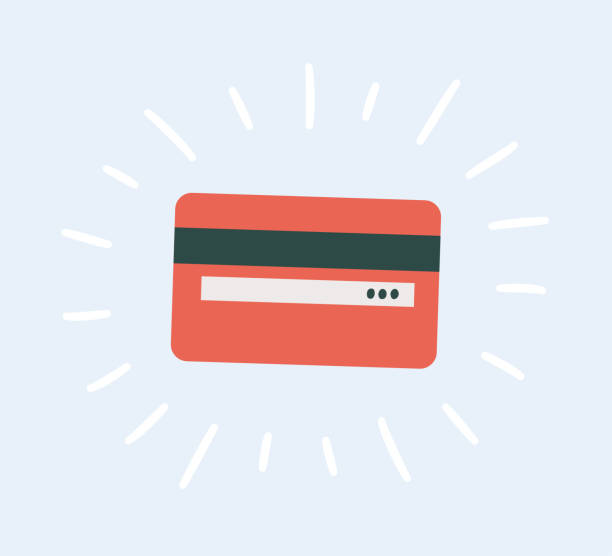 Plastic credit card in hand. Hand drawn vector Back side of a plastic credit card in flat and cartoon style. Hand drawn vector illustration cvc stock illustrations