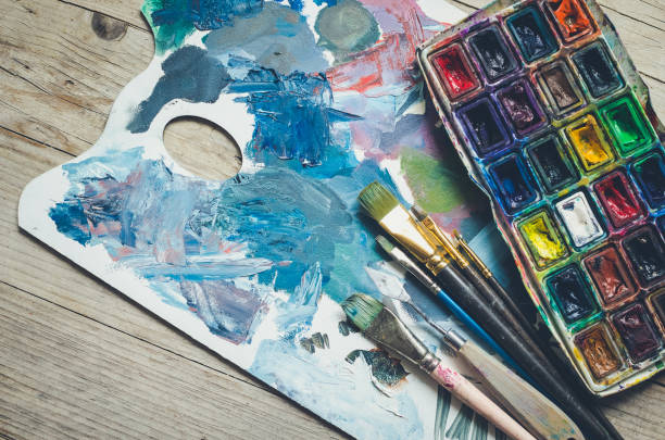 istock Artist paint brushes and watercolor paintbox 1263478181
