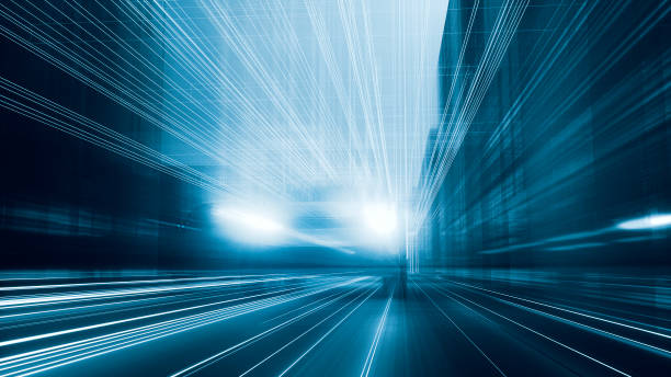 istock Generic speeding car in futuristic city 1263489163