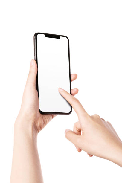 istock Woman hand hold a mobile phone isolated on white. 1263491190