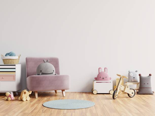 istock Mock up wall in the children's room in white wall background. 1263494736