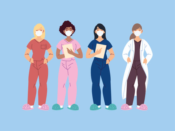 illustrazioni stock, clip art, cartoni animati e icone di tendenza di operatori sanitari, medici e infermieri - doctor healthcare and medicine nurse team