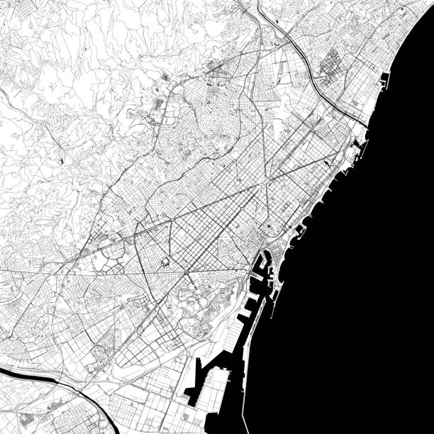 Barcelona, Spain Vector Map Topographic / Road map of Barcelona, Spain. barcelona stock illustrations