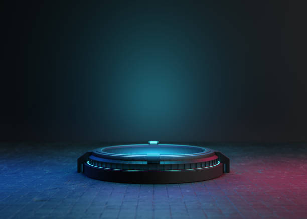 istock Abstract black background, Futuristic pedestal for product presentation. 1263511020