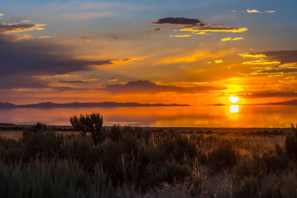 istock Dramatic vibrant sunset scenery in Antelope Island State Park, Utah 1263511135