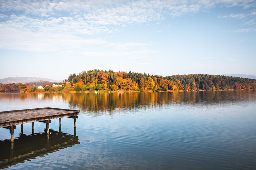 Buntzen Lake Park during the fall season in Anmore, British Columbia, Canada.
