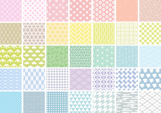 illustrations, cliparts, dessins animés et icônes de ensemble japonais de motifs de lignes blanches - houndstooth