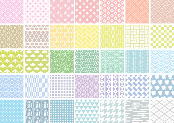 Japanese pattern set of white lines Japanese pattern set of white lines rhombus illustrations stock illustrations